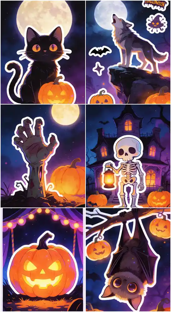 Halloween Clipart AI Prompt Template – Cute Spooky Cartoon Illustration Generator – Printable Sticker &amp; Sublimation Design Creator – Digital Download